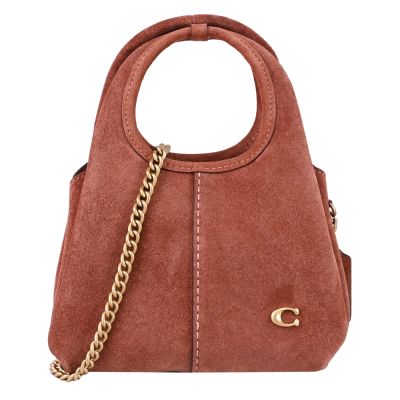 COACH LANA 19 金屬C LOGO麂皮絨面皮革兩用包/鍊包(磚紅)