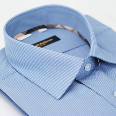 金安德森 經典格紋繞領白色細紋長袖襯衫