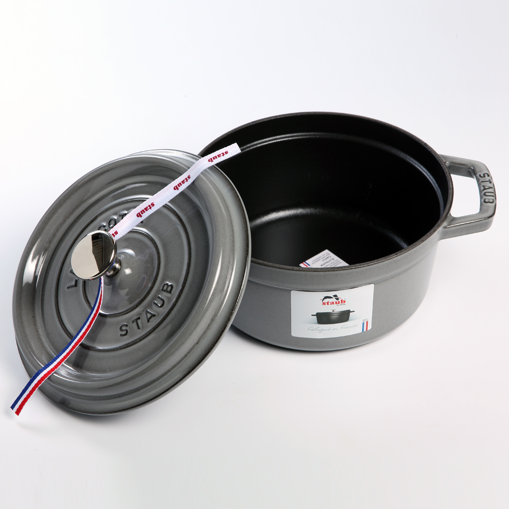 Staub 圓形鑄鐵鍋16cm 1.2L 石墨灰法國製湯鍋燉鍋(電磁爐IH爐可用