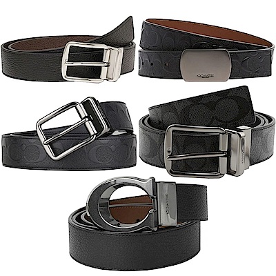 【COACH】男仕最愛皮革/PVC滿版LOGO雙面用寬版皮帶(多款)