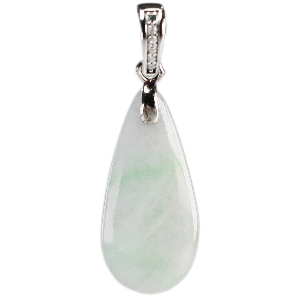 漢石齋】天然A貨白底青種翡翠水滴設計吊墜(10*22*2.5mm) | 漢石齋