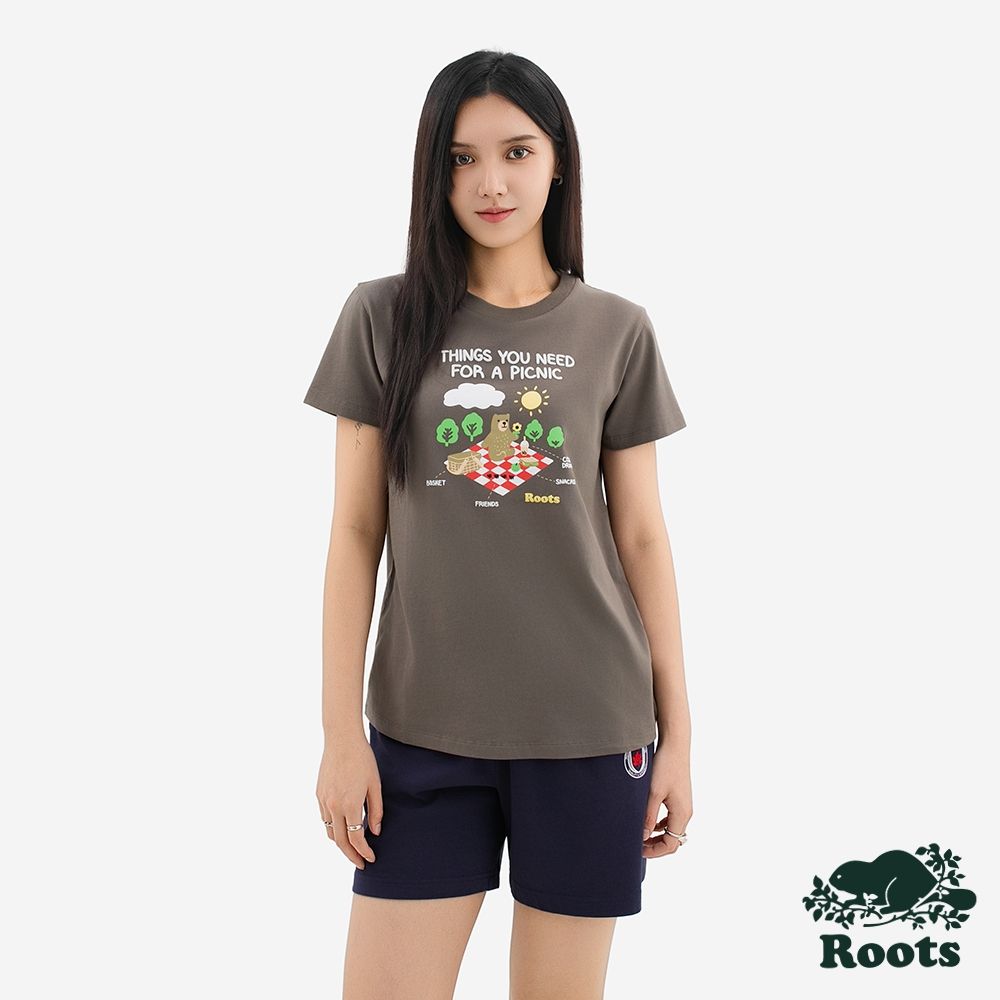 Roots 女裝- PICNIC ESSENTIALS 短袖上衣-灰橄欖