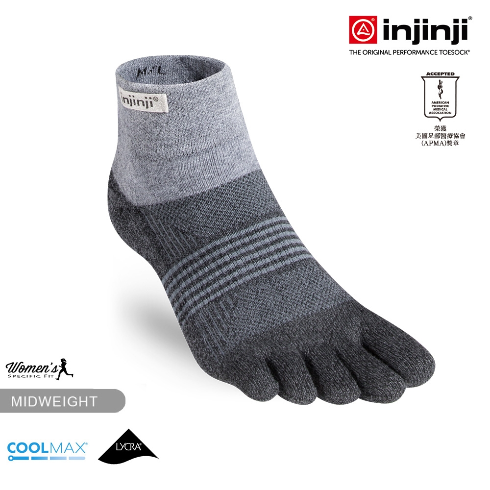 injinji 女 Trail野跑避震吸排五趾短襪[黑色]WAA3895 | 厚底防震 運動員推薦 吸濕排汗 五趾襪 (黑色)