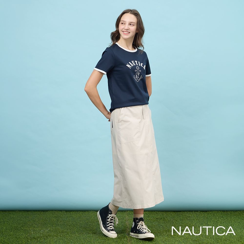 NAUTICA 官方旗艦 女裝 錨錠字母涼感短袖T恤-藏藍色