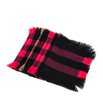 BURBERRY 經典紅黑格紋流蘇邊長款圍巾 (230X25CM)