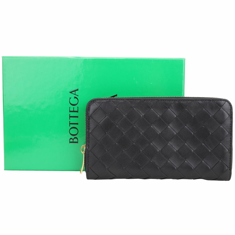 BV BOTTEGA VENETA 寶緹嘉 Intrecciato 編織牛羊皮8卡拉鍊長夾(黑色)