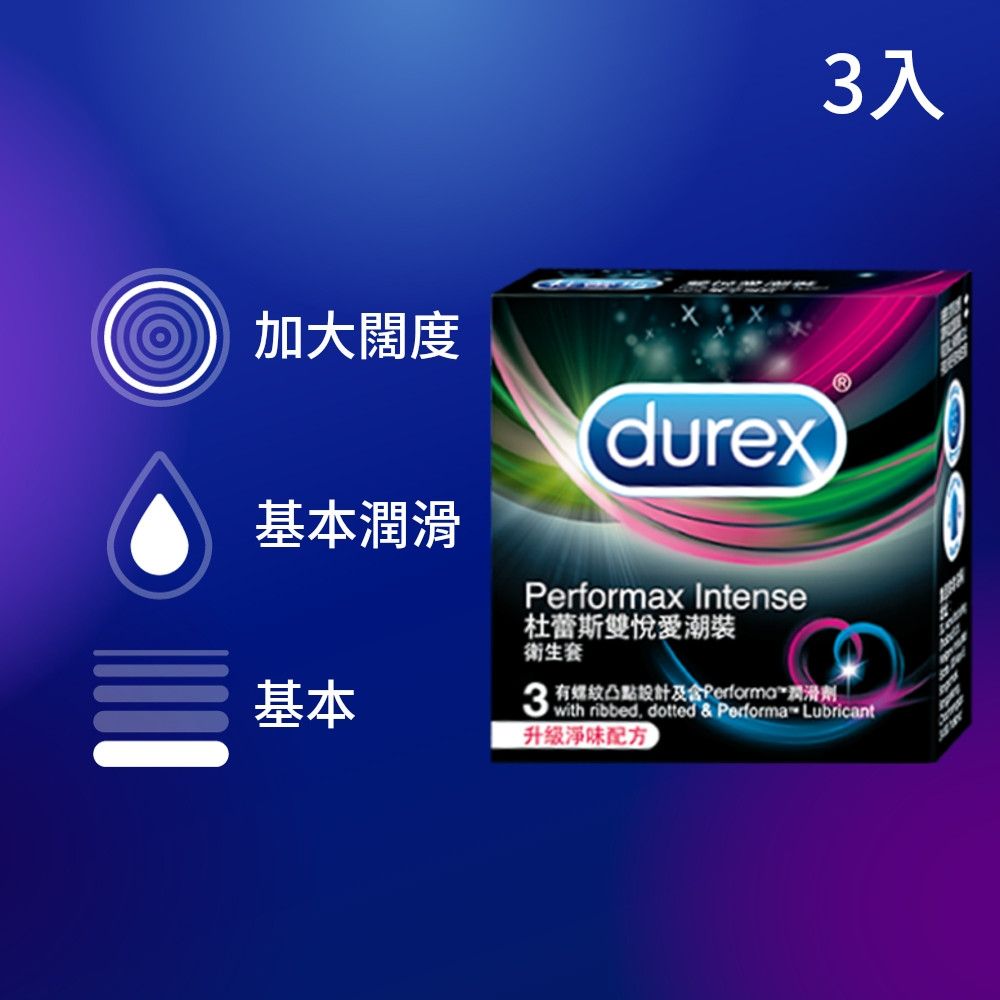 【Durex 杜蕾斯】雙悅愛潮裝衛生套/保險套1盒(3入)