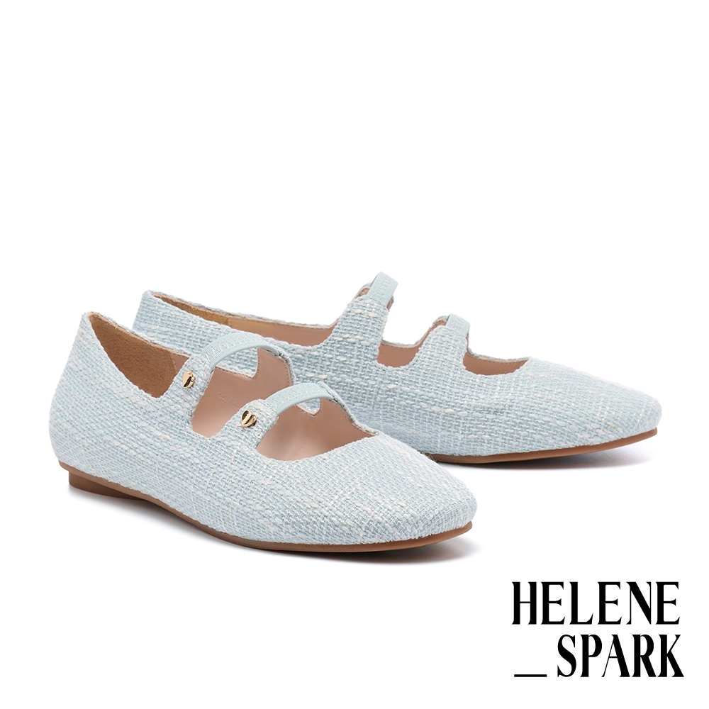 平底鞋 HELENE_SPARK 舒柔愛心雙繫帶瑪莉珍平底鞋－藍