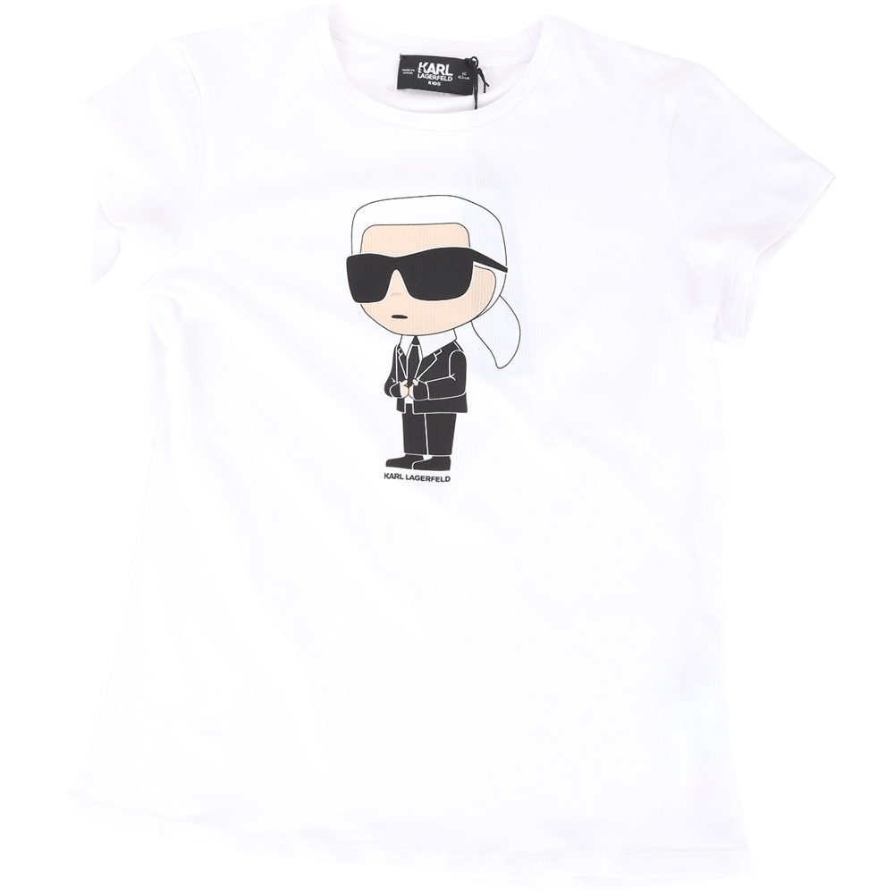 KARL LAGERFELD 童裝 Q版老佛爺側身白色莫代爾棉質TEE T恤