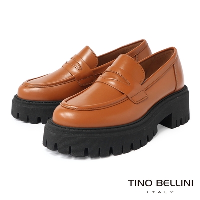 Tino Bellini 義大利進口牛皮鋸齒厚底樂福鞋-棕