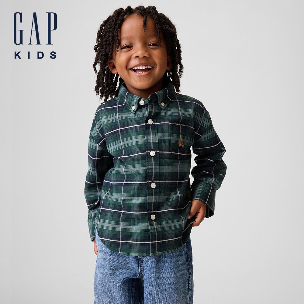 【GAP】嬰兒及幼兒印花牛津加大版型襯衫-綠色(912545) (綠色)