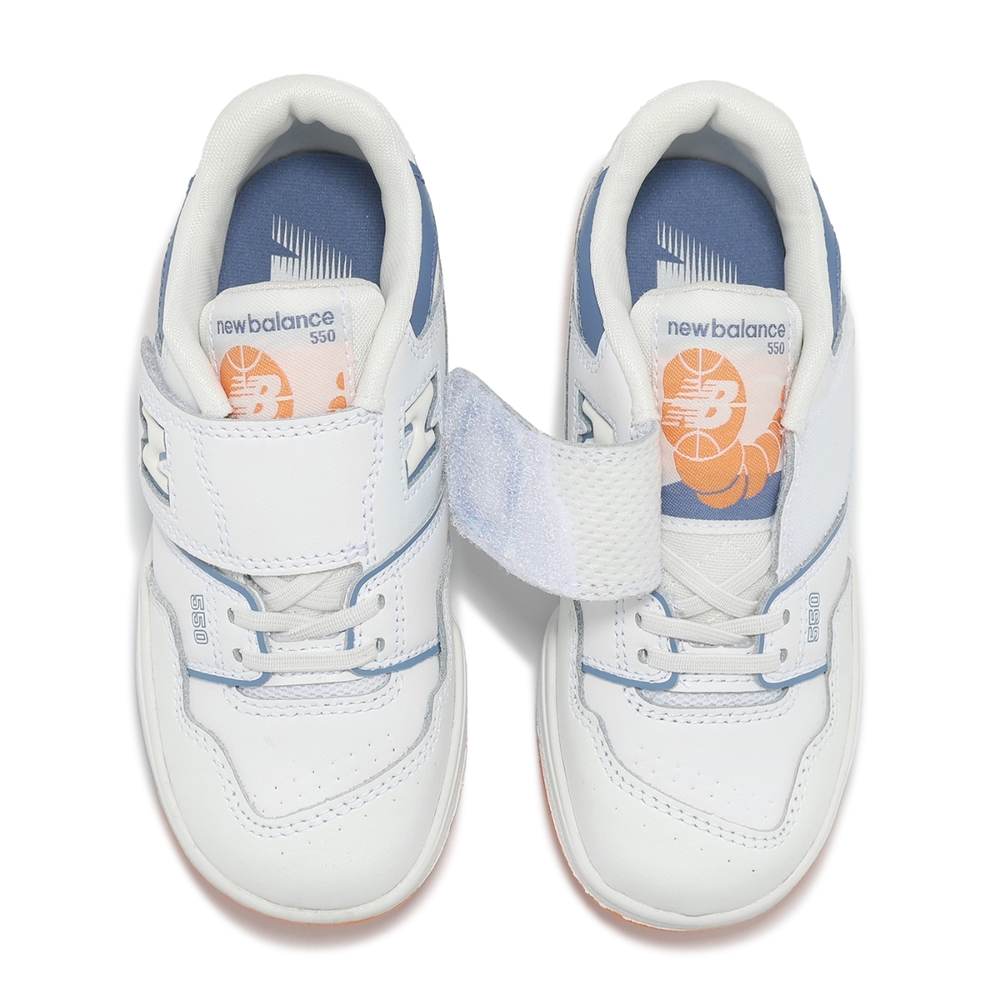 New Balance 休閒鞋550 中童白水銀藍小朋友魔鬼氈皮革復古運動鞋NB