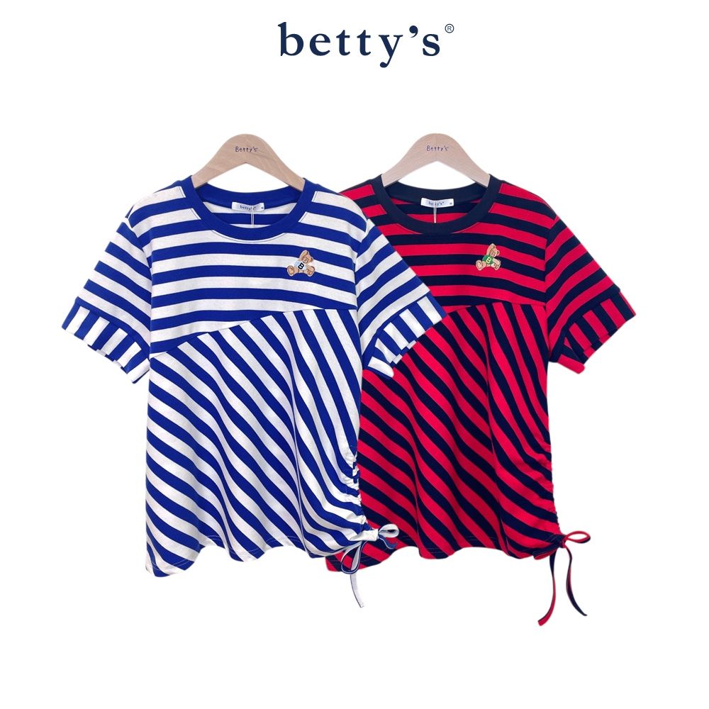 betty’s貝蒂思　 條紋裁接圓領短袖T-shirt(共二色) (紅色)