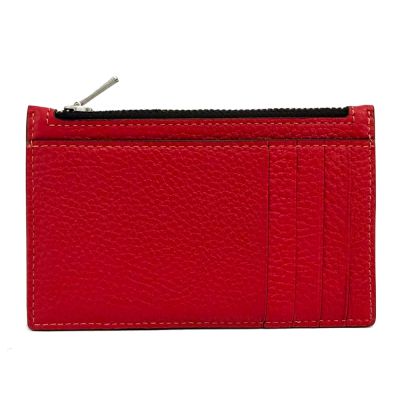 COACH 男款素面牛皮名片信用卡多卡夾零錢包(紅)