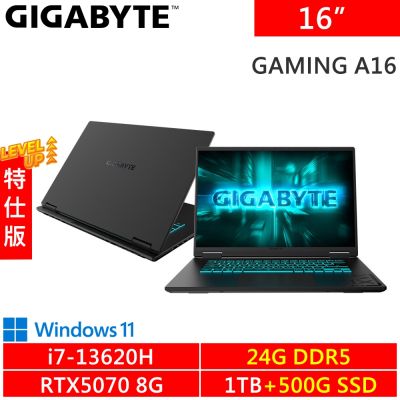 GIGABYTE技嘉 技嘉 GAMING A16 CWHI3TW894SH-SP11 16吋 黑(i7-13620H/24G/1TB +500G SSD/RTX5070 8G/W11)特仕機