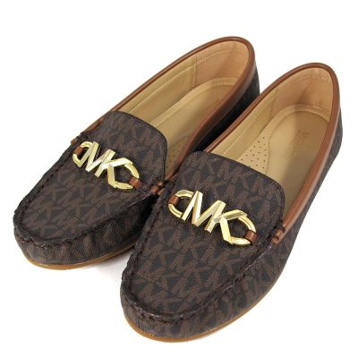 MICHAEL KORS Reed 金屬MK防刮滿版Logo平底樂福鞋(咖啡色)
