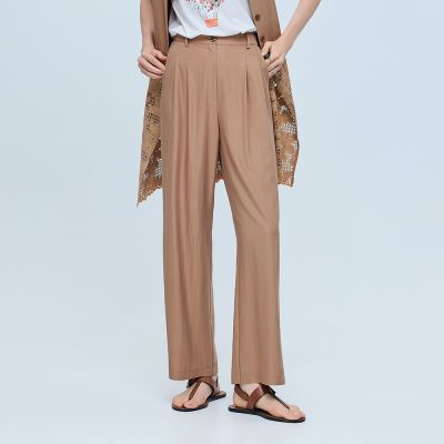 ILEY伊蕾 垂墜感寬直筒長褲(咖；M-XL)