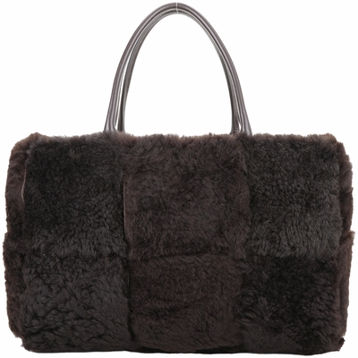 BOTTEGA VENETA 寶緹嘉 BV Arco 中款 寬編織剪羊毛皮托特包(深咖啡色)