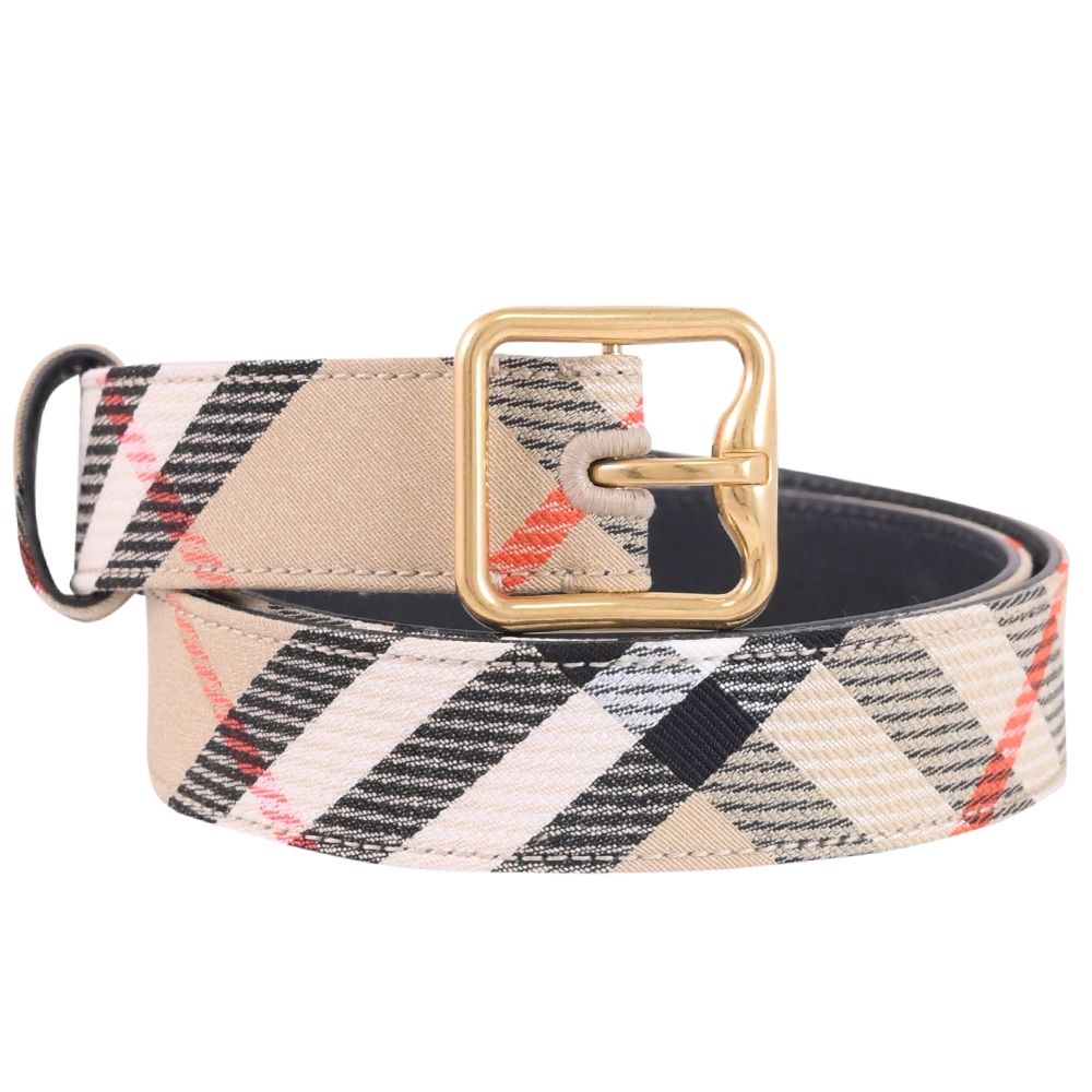 BURBERRY 經典格紋穿扣式皮帶(卡其)