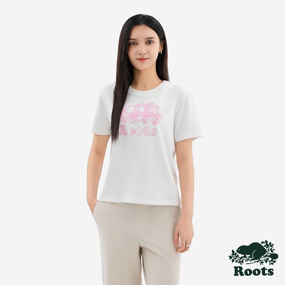 Roots 女裝- GINGHAM BEAVER 短袖上衣-白色