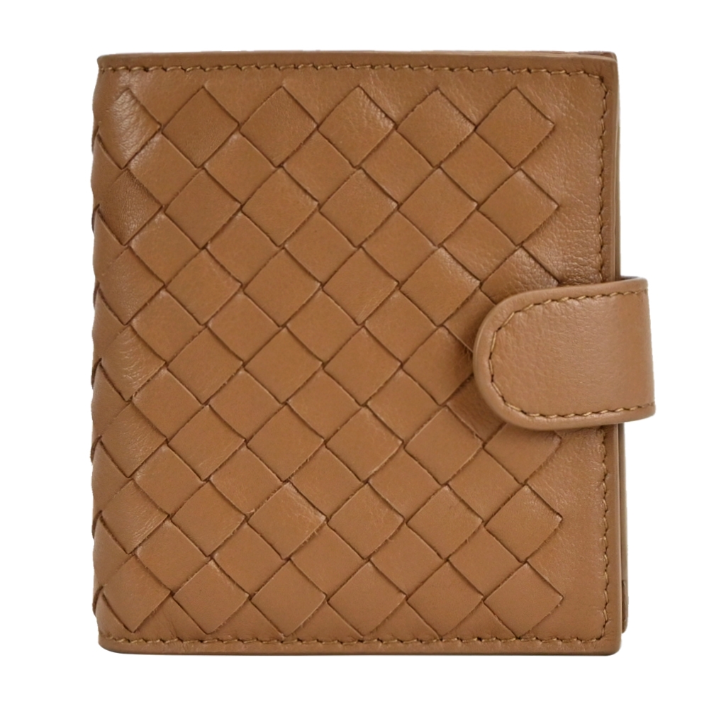 BOTTEGA VENETA 寶緹嘉  經典編織小羊皮扣式零錢短夾(棕色)