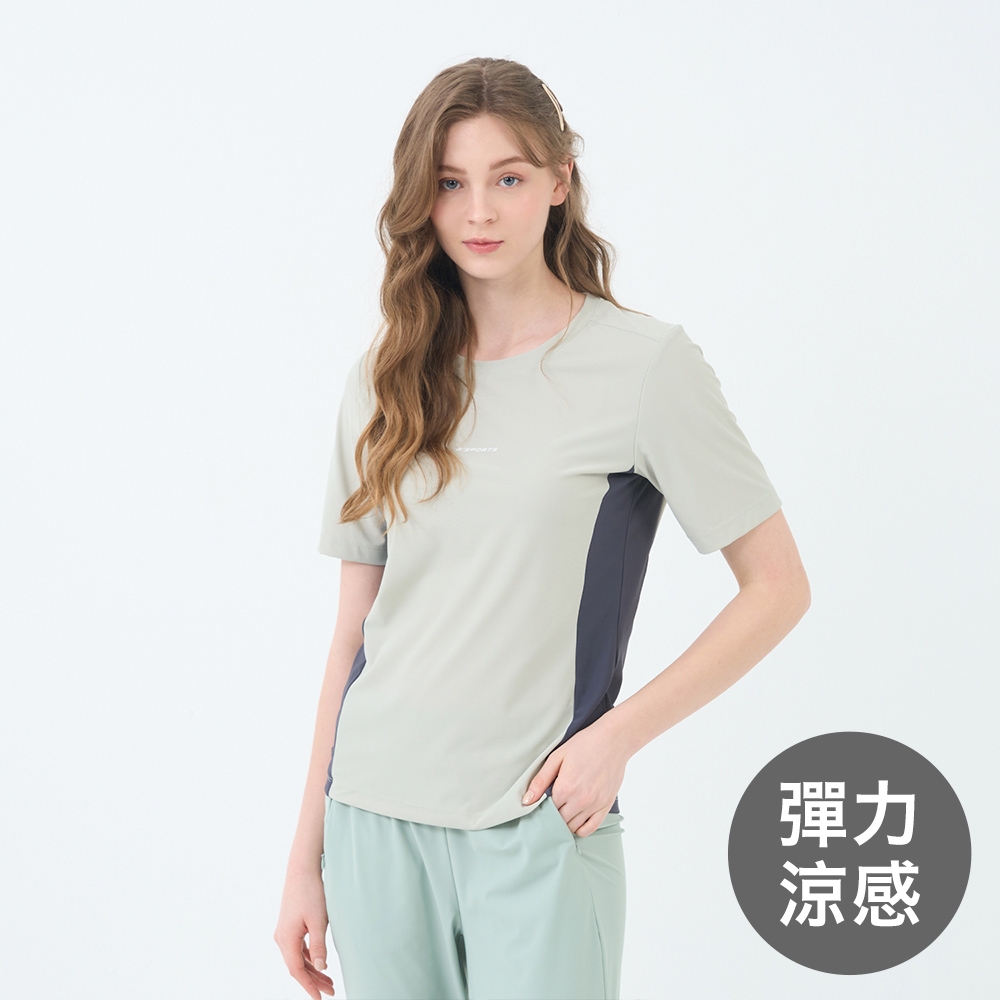GIORDANO 女裝高彈力涼感拼接短袖上衣【多色任選】 (58 淡灰綠)
