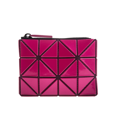 ISSEY MIYAKE  BAOBAO 新色亮面三角格拉鍊收納零錢包 (金屬桃紅)