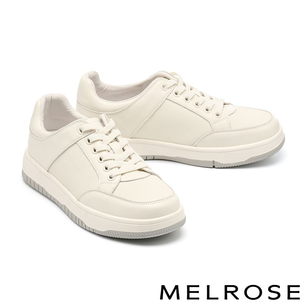 休閒鞋 MELROSE 美樂斯 百搭舒適拼接牛皮綁帶厚底休閒－米白