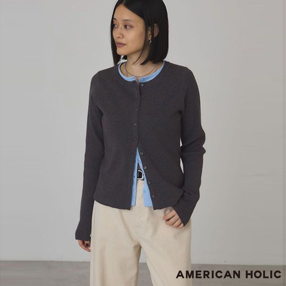 〔AMERICAN HOLIC〕疊層針織圓領開襟衫