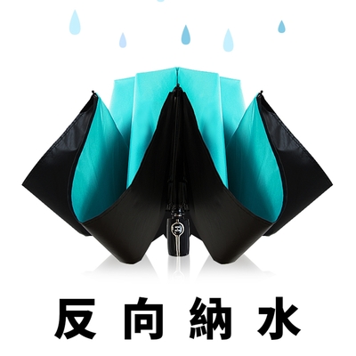 TDN】反向降溫黑膠自動開收反向傘 B6511-蒂芬藍