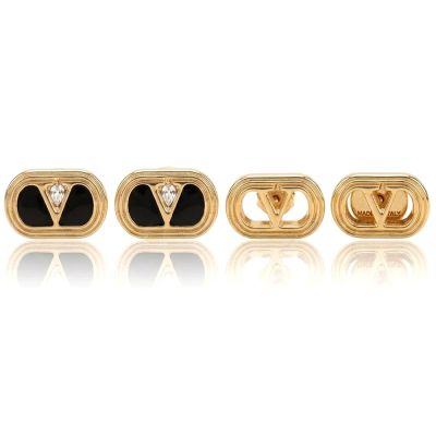VALENTINO 橢圓環V字母穿針式耳環