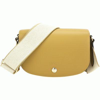 LONGCHAMP EPURE 光滑小牛皮斜背馬鞍包(S/黃色)
