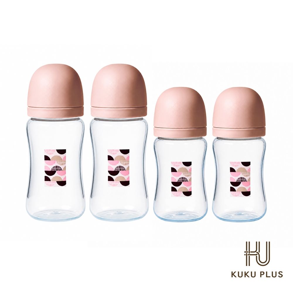 酷咕鴨 KUKU PLUS印記寬口PP奶瓶組(2大2中) (暖陽粉)
