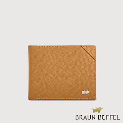 【BRAUN BUFFEL 德國小金牛】台灣總代理 斯萊特-A 4卡零錢袋皮夾-淺棕色/BF565-315-CS