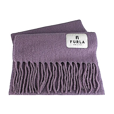 [時時樂限定] FURLA Moon拱門黑字布標LOGO流蘇設計羊毛混紡圍巾(多色)