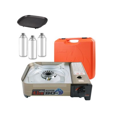 【Iwatani岩谷】BOⅢ強火_日本FFD防風磁式瓦斯爐-4.1kW-附收納殼-搭贈岩谷方型不沾烤肉盤&瓦斯罐3入(CB-AH-41N+CB-A-TPP+瓦斯罐3入)