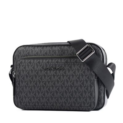 MICHAEL KORS 男款 COOPER 緹花LOGO防刮前拉鍊置物斜背包-黑色