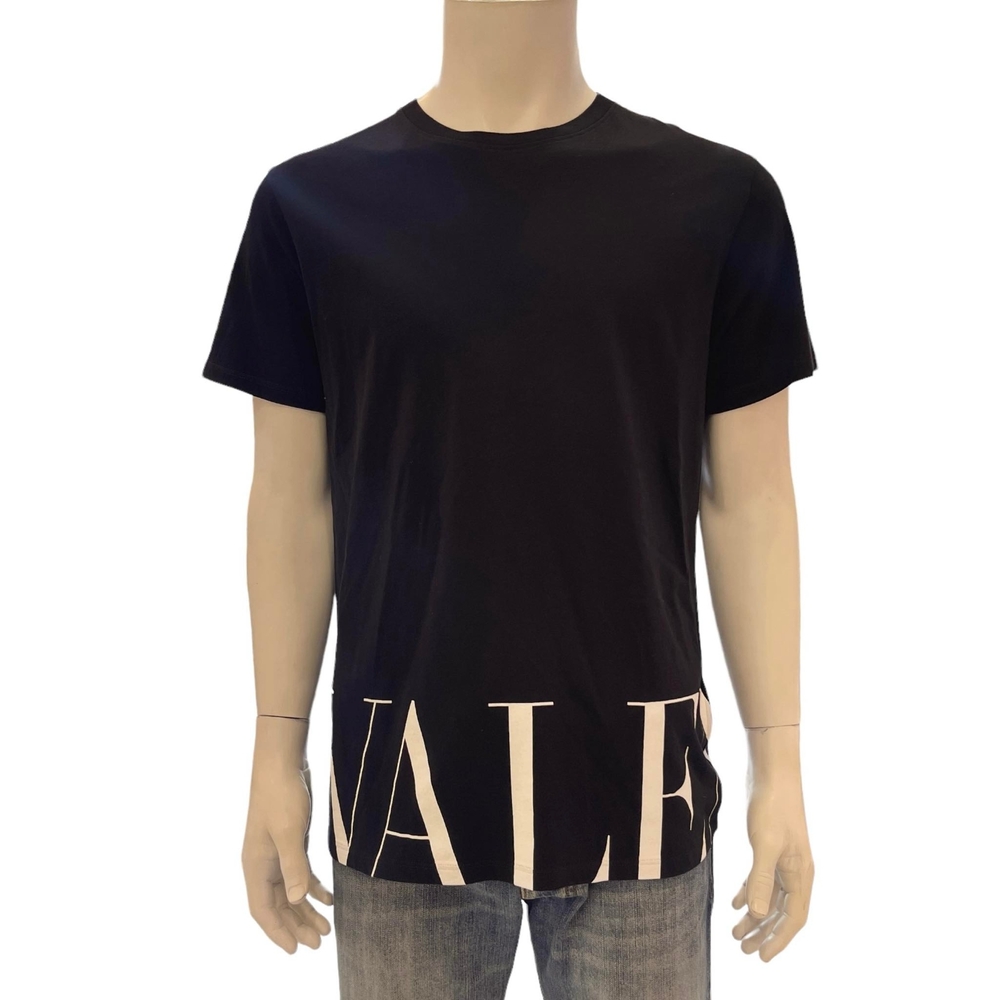 VALENTINO 范倫鐵諾經典款白色LOGO字母短袖上衣(經典黑)(男女同款)