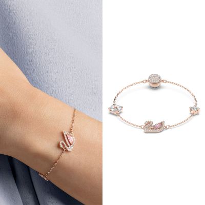 SWAROVSKI 施華洛世奇 Dazzling Swan 水晶天鵝磁扣手鍊 寵愛媽媽 送禮推薦-玫瑰金 5485876