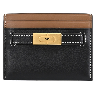 TORY BURCH 金屬LOGO皮革卡夾/名片夾(黑)