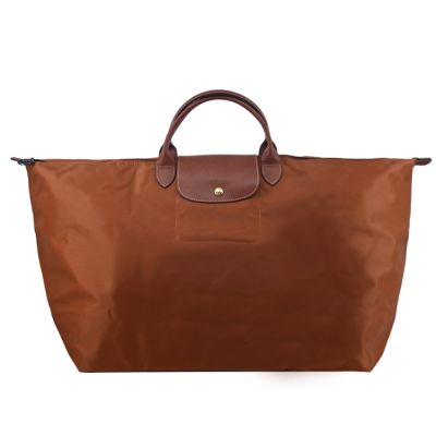 LONGCHAMP LE PLIAGE系列短把再生尼龍摺疊水餃旅行袋(特大/白蘭地酒)