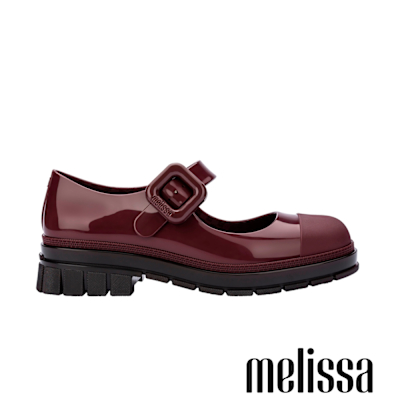 Melissa-經典簡約素面瑪莉珍鞋-鏡酒紅