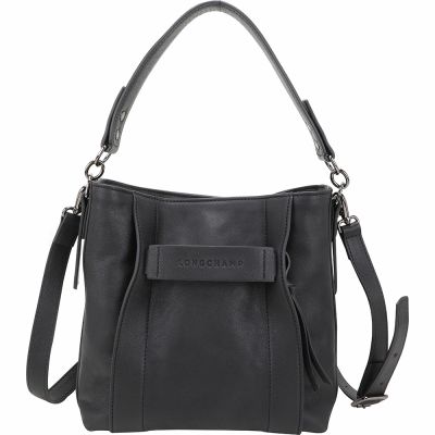 LONGCHAMP 3D S 仿舊小牛皮手提/斜背水桶包(黑色)