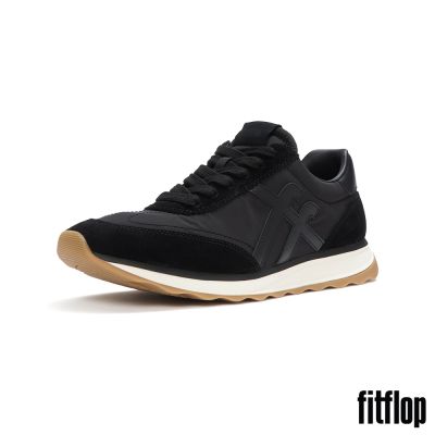 【FitFlop】RETRO-Q FF 布料/麂皮運動風休閒鞋-男(黑色)