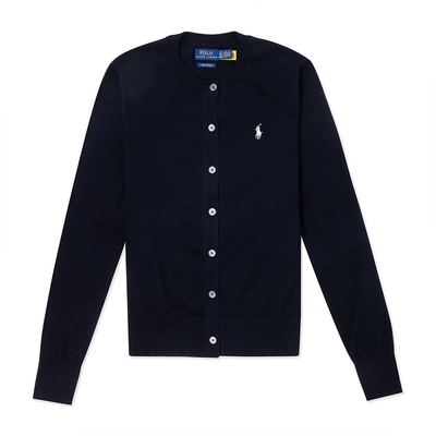 Polo Ralph Lauren RL 熱銷圓領刺繡小馬針織開襟外套(女)-黑色