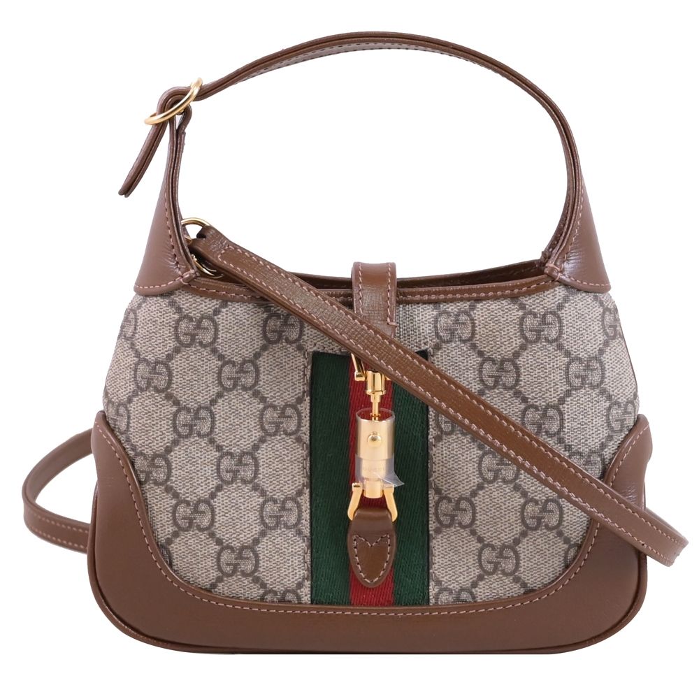 GUCCI Jackie 1961 經典緹花拼接迷你手提斜背兩用包(咖)