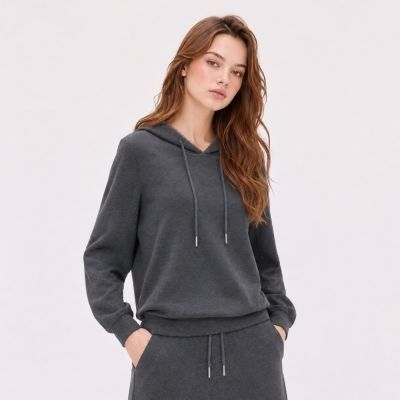 ILEY伊蕾 蕾絲連帽空氣層休閒上衣(灰；M-XL)