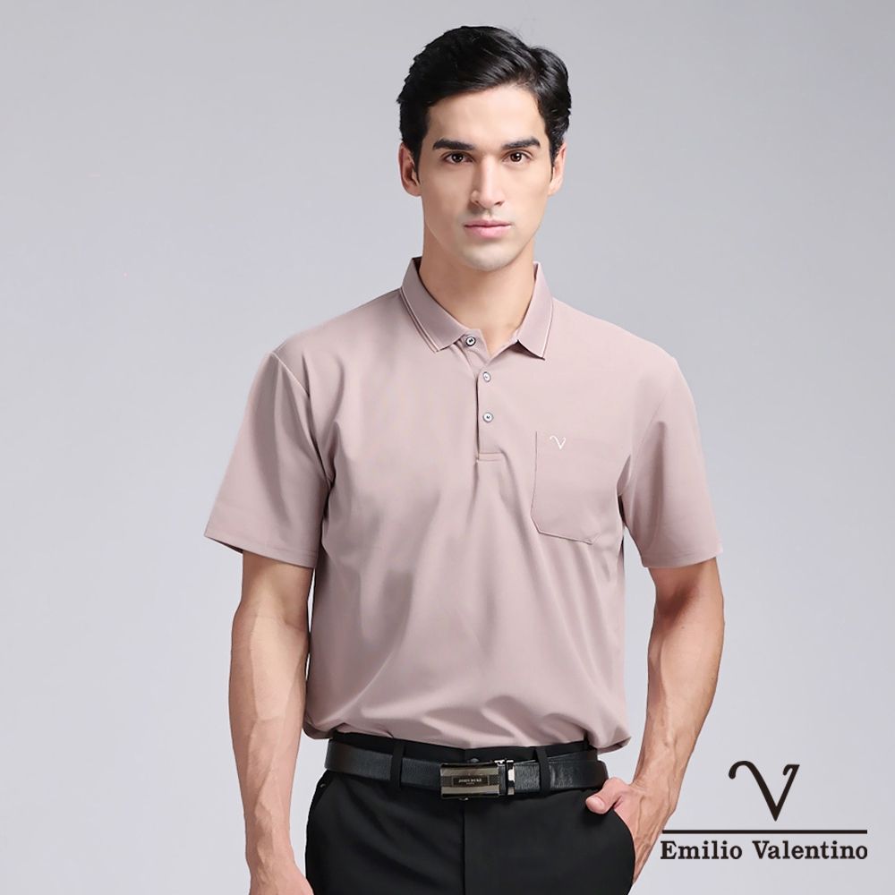 Emilio Valentino 范倫鐵諾 涼感素色短袖polo衫 男 短袖polo衫 休閒 口袋 男生上衣精梳棉 88 父親節送禮 七夕情節(多款選) (I款)
