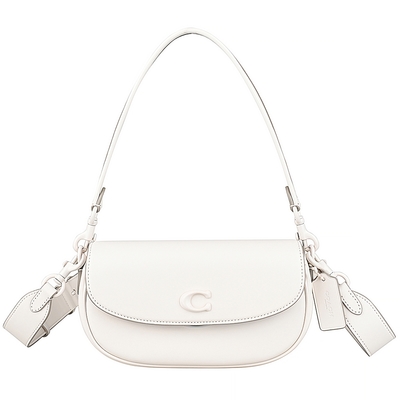 COACH EMMY 23白色C LOGO牛皮肩背斜背馬鞍包(白)