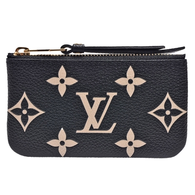 LOUIS VUITTON路易威登 LV M80885 經典雙色Empreinte小牛皮壓花拉鍊鑰匙/零錢包(黑)
